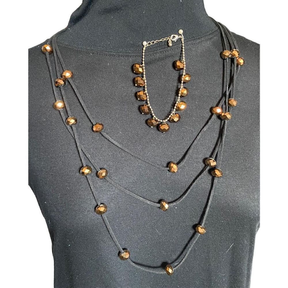 Bronze Disco Ball three strand layered necklace with matching bracelet set